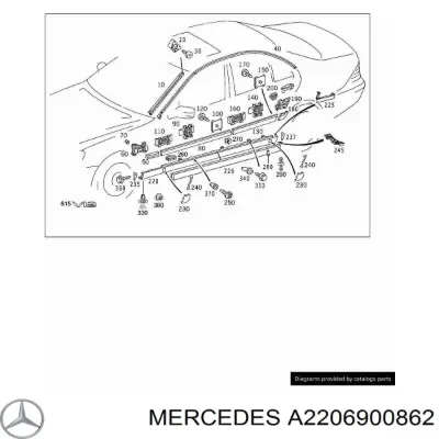 Молдинг двери задней правой верхний MERCEDES A2206900862