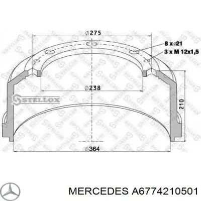 Барабан тормозной передний MERCEDES A6774210501