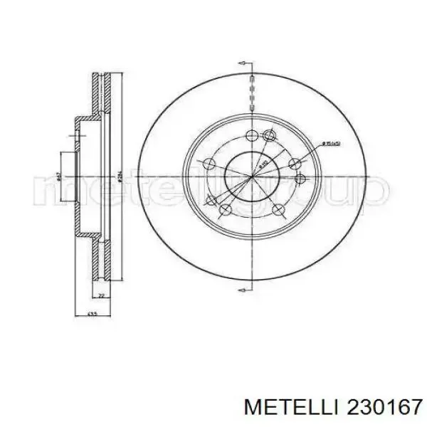 Передние тормозные диски 230167 Metelli