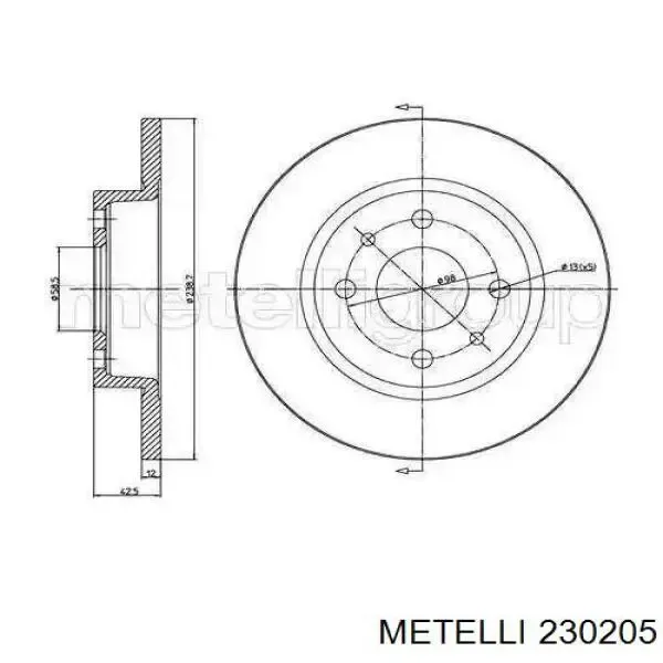 Передние тормозные диски 230205 Metelli