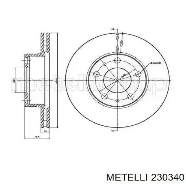 Передние тормозные диски 230340 Metelli