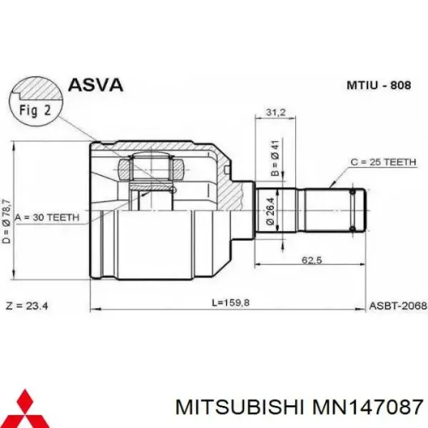 Шарнир угловых скоростей внутренний передний Mitsubishi Lancer IX седан (CSA) (2003 - 2008) цена, от