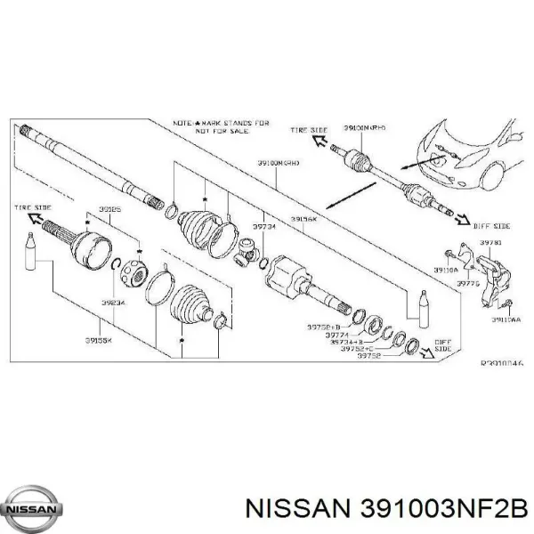 Правая полуось 391003NF2B Nissan/Infiniti
