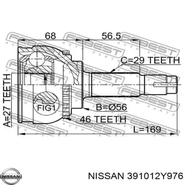 Левая полуось 391012Y976 Nissan/Infiniti