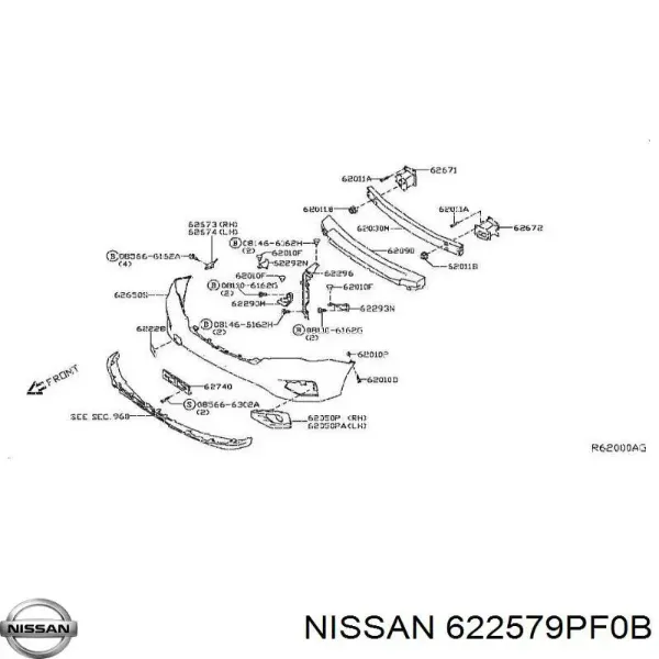 Ободок (окантовка) фары противотуманной 622579PF0B Nissan/Infiniti