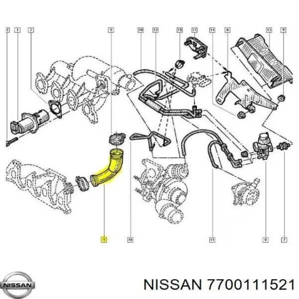 Патрубок системы рециркуляции отработавших газов EGR 7700111521 Nissan/Infiniti