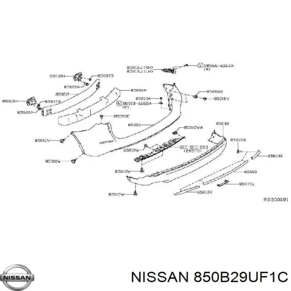 Нижняя часть заднего бампера 850B29UF1D Nissan/Infiniti