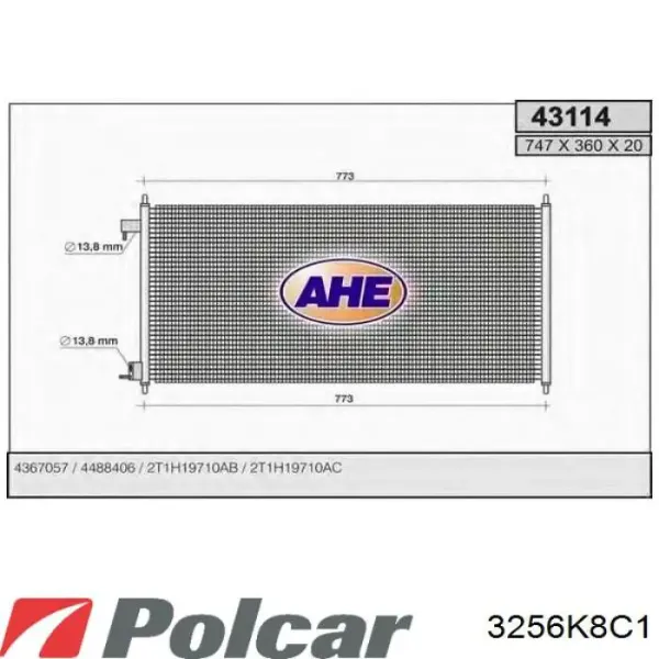 Радиатор кондиционера 3256K8C1 Polcar