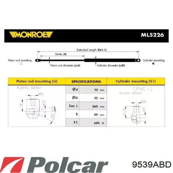 Амортизатор багажника 9539ABD Polcar