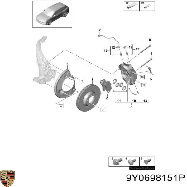 Передние тормозные колодки 9Y0698151P Porsche