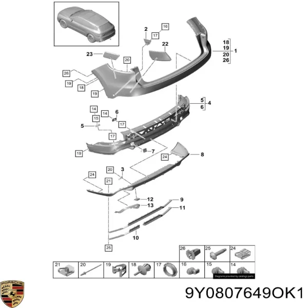 Накладка бампера заднего центральная 9Y0807649OK1 Porsche