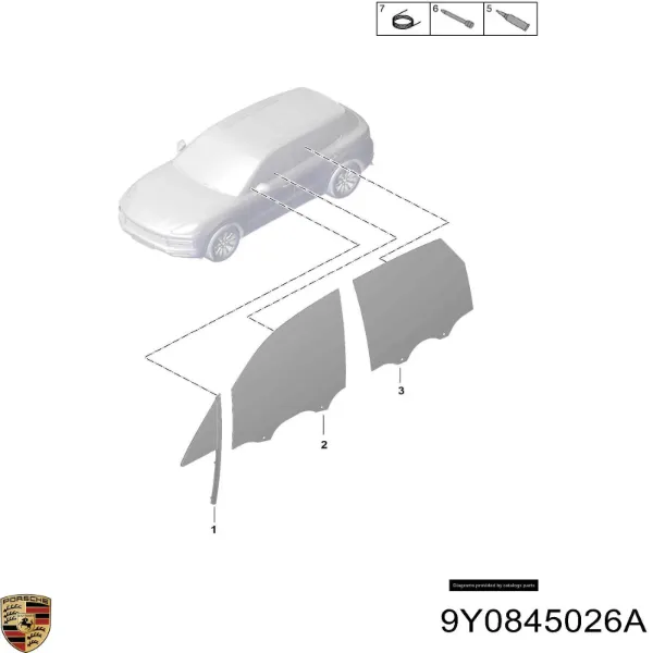 Стекло двери задней правой 9Y0845026A Porsche