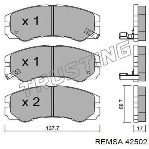 Передние тормозные колодки 42502 Remsa