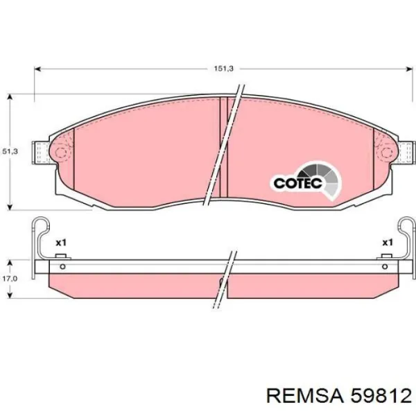 Передние тормозные колодки 59812 Remsa