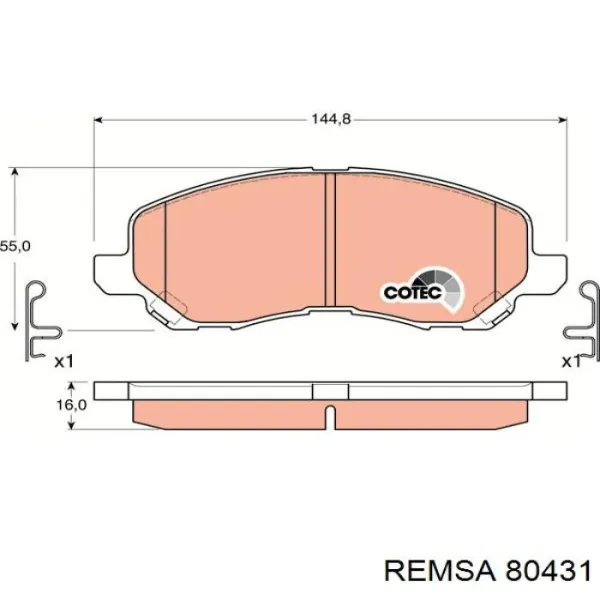 Передние тормозные колодки 80431 Remsa