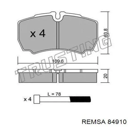 Задние тормозные колодки 84910 Remsa