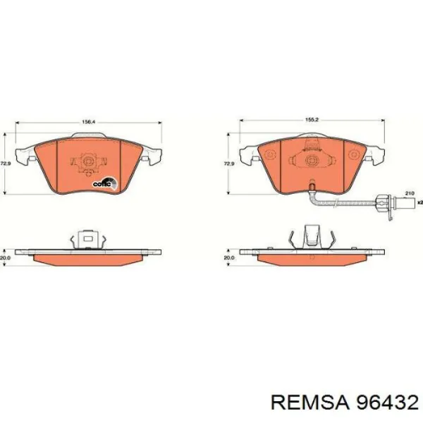 Передние тормозные колодки 96432 Remsa
