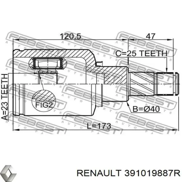 Шрус внутренний левый 391019887R Renault (RVI)