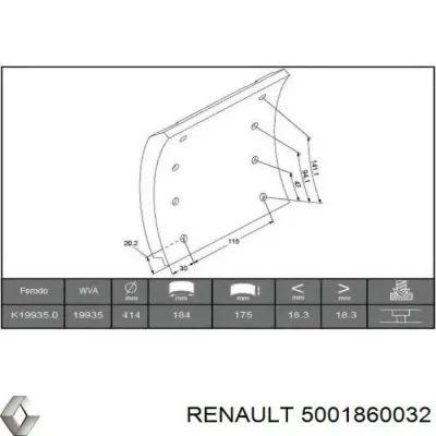 Накладка тормозная передняя (TRUCK) RENAULT 5001860032