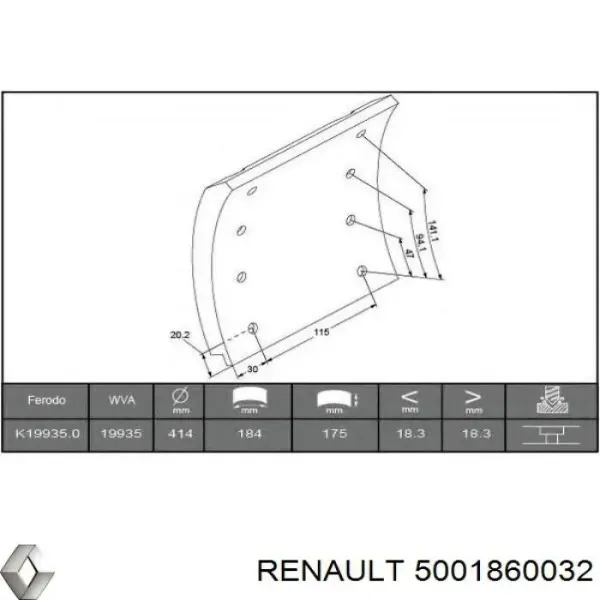 Накладка тормозная передняя (TRUCK) 5001860032 Renault (RVI)