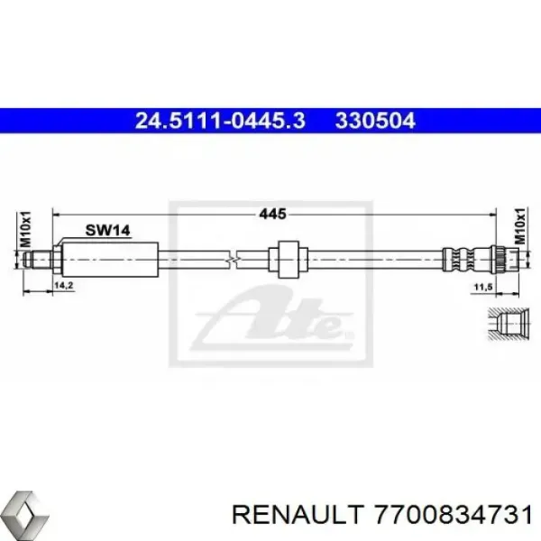 Шланг тормозной передний 7700834731 Renault (RVI)