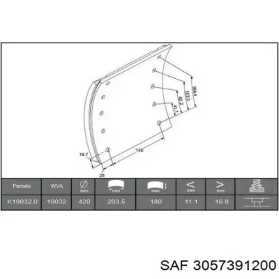Накладка тормозная задняя (TRUCK) SAF 3057391200