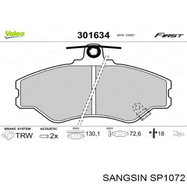 Передние тормозные колодки SP1072 Sangsin