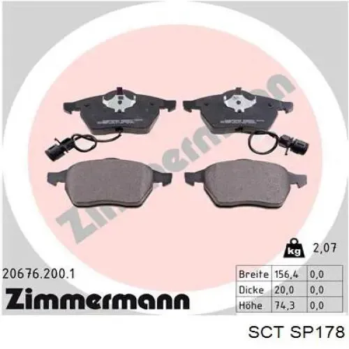 Передние тормозные колодки SP178 SCT