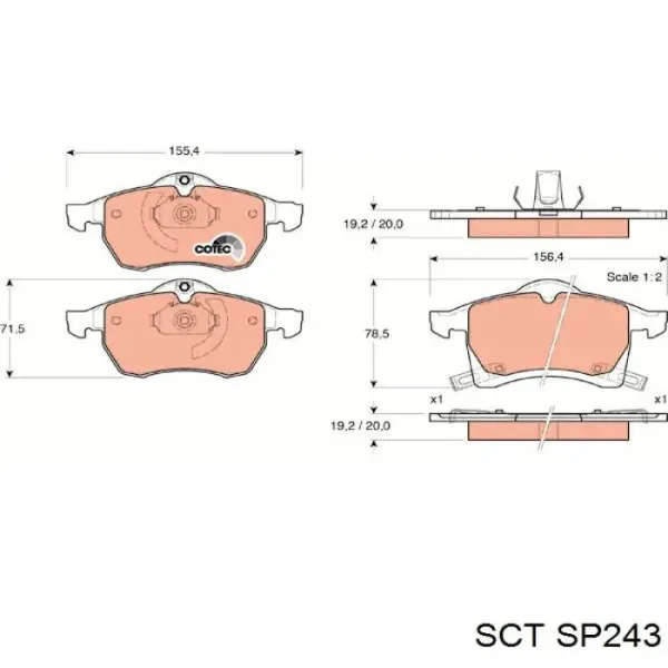 Передние тормозные колодки SP243 SCT