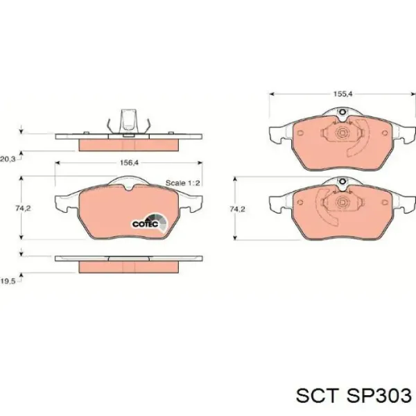 Передние тормозные колодки SP303 SCT