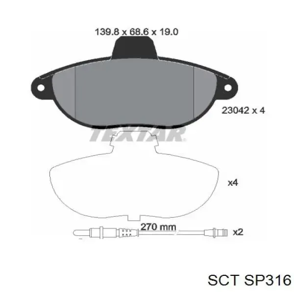 Передние тормозные колодки SP316 SCT