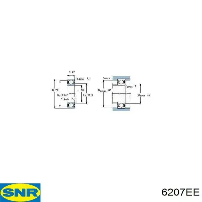 Подвесной подшипник передней полуоси SNR 6207EE