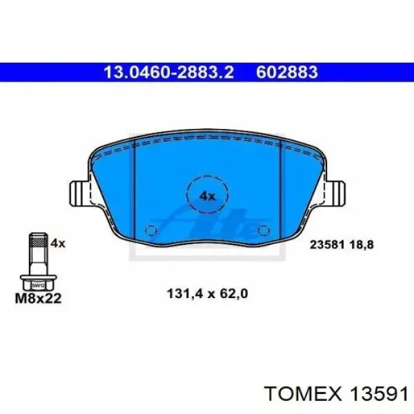 Передние тормозные колодки 13591 Tomex