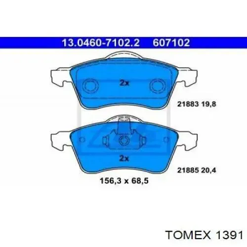 Передние тормозные колодки 1391 Tomex