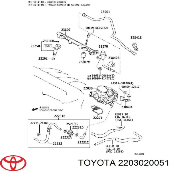 Дроссельная заслонка 2203020051 Toyota