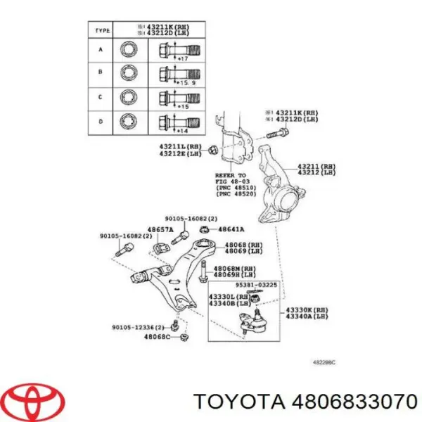 Правый рычаг передней нижней подвески Toyota 4806833070 цена, от