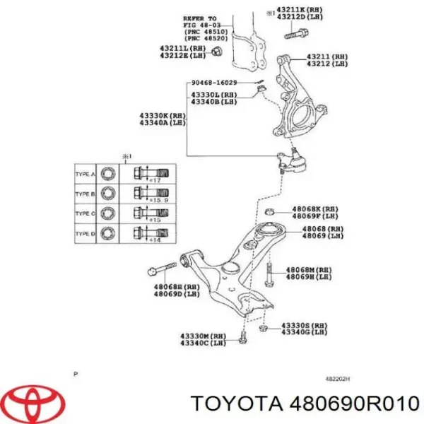 Рычаг передней подвески левый 480690R010 Toyota