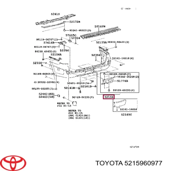 Задний бампер 5215960977 Toyota