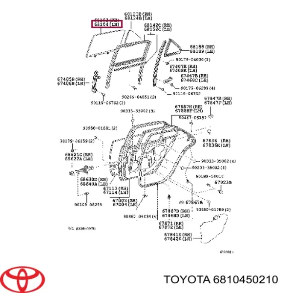 Стекло двери задней левой 6810450210 Toyota