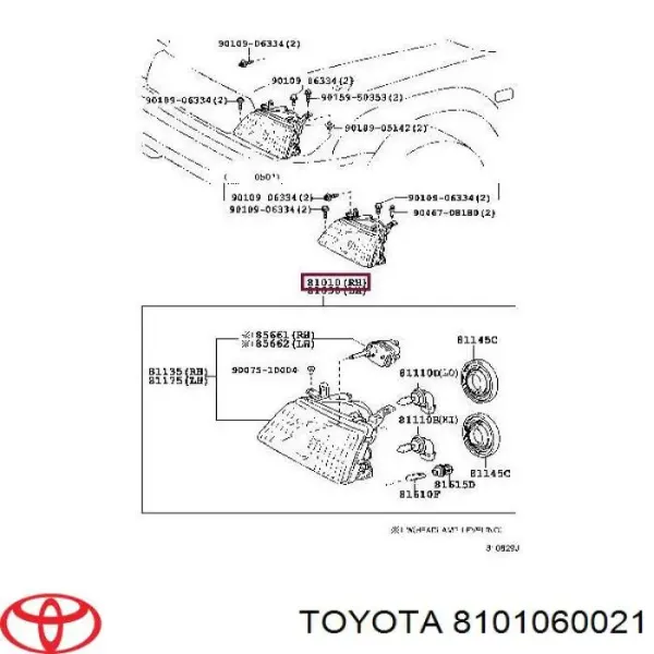 Правая фара 8101060021 Toyota