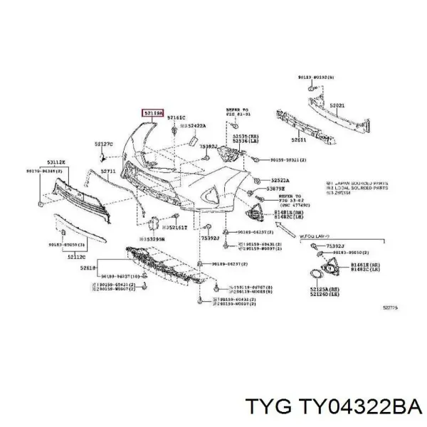 Передний бампер TY04322BA TYG