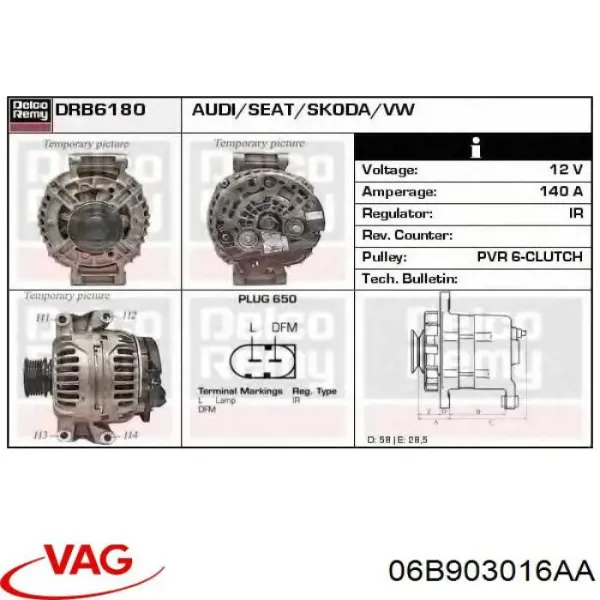 Автомобильный генератор VAG 06B903016AA цена, от