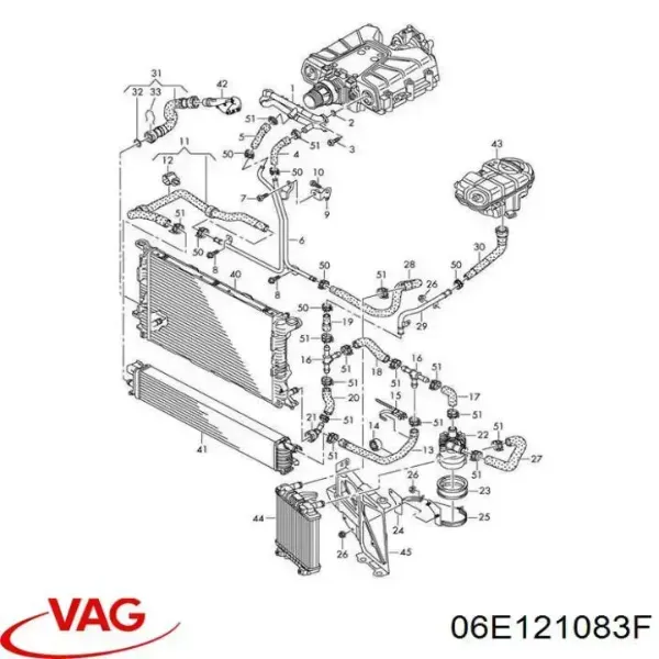 Патрубок системы охлаждения 06E121083F VAG