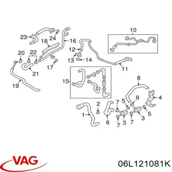 Патрубок системы охлаждения 06L121081K VAG