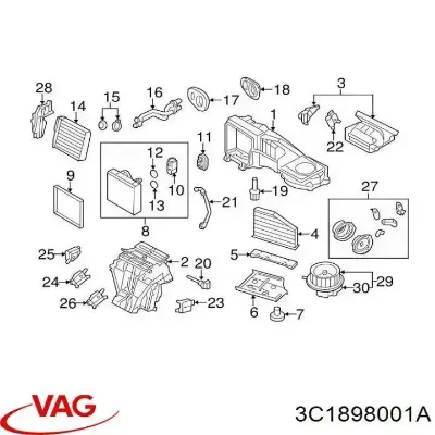 Корпус вентилятора печки (отопителя салона), в сборе VAG 3C1898001A