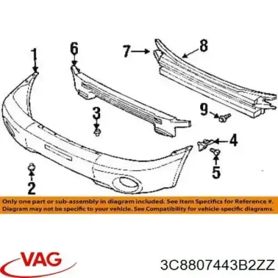Молдинг бампера заднего центральный VAG 3C8807443B2ZZ