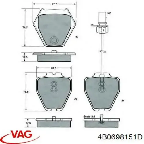 Колодки VAG 4B0698151D цена, от