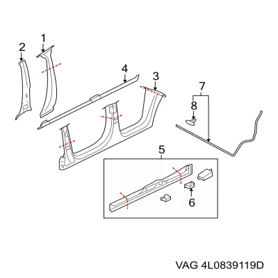 Уплотнитель двери задней левой (на кузове) VAG 4L0839119D