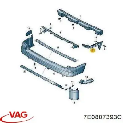 Кронштейн бампера заднего левый VAG 7E0807393C