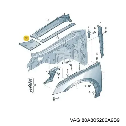Уплотнитель крыла 80A805286A9B9 VAG